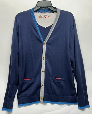 Suéter Cárdigan Robert Graham Para Hombres Talla XL Azul Manga Larga Algodón Cachemira Foto 1 de 4