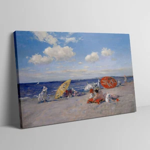 At The Seaside William Meritt Chase 1892 Beach Scene Umbrellas Sky Canvas Wrap - Picture 1 of 6