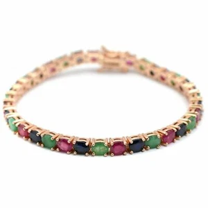 Esmeralda natural, rubí, zafiro, piedra preciosa, chapado en oro rosa de 14... - Imagen 1 de 4