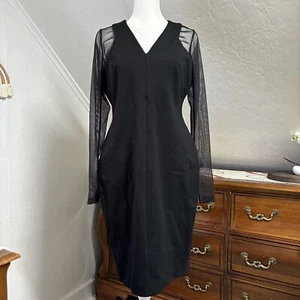 Calvin Klein Etuikleid Langarm transparente Ärmel schwarz Gr. Petite 8 V-Ausschnitt - Bild 1 von 7
