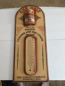 Indian Motorcycle Oil Advertising Wooden Sign & Thermometer