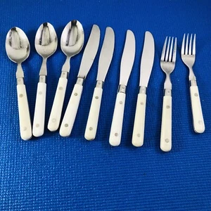 WF Mardi Gras Stainless Flatware W/ White Handles Made In Korea 9 Pieces - Picture 1 of 7