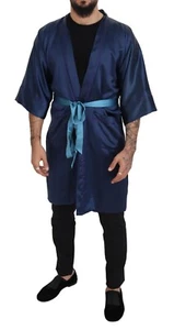 DOLCE & GABBANA Jacket Blue Satin Silk Waist Belt Robe IT48/US38/M RRP 3700usd - Picture 1 of 10