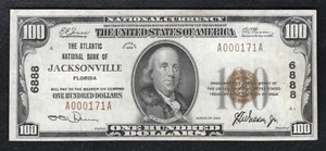 1929 $100 THE ATLANTIC NB OF JACKSONVILLE, FL NATIONAL CURRENCY CH. #6888 - Picture 1 of 2