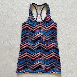 Ivivva KeepUrCool Racer Racerback Tank Pink Blue Zig Zag Print Lululemon Girl 12 - Picture 1 of 4
