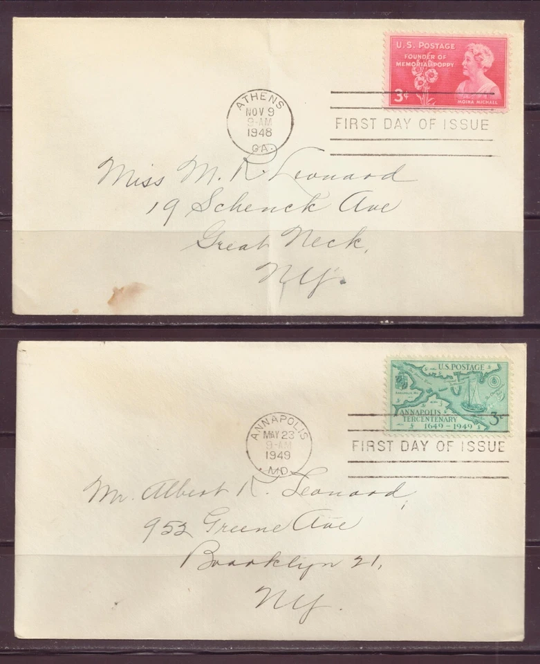 U.S., First Day Covers, Poppy War Dead Memorial & Annapolis Tercentenary, 1948, - Image 1 of 1