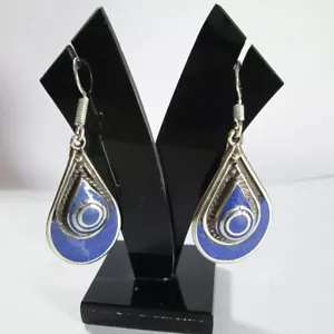 Pendientes de joyería étnica tibetana lapislázuli azul piedras naturales lóbulo pendientes - Imagen 1 de 6