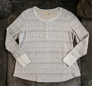 Damen Carhartt Fair Isle Print grau Thermo Henley Waffel Strick Shirt XXL (20) - Bild 1 von 16