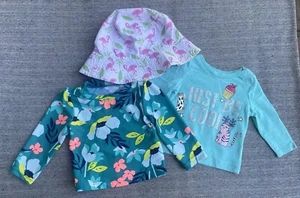Lot of 3 Baby Girl Carter's Little Wishes Size 0+, 3M, 3-6M Shirt Rash Guard Hat - Picture 1 of 12