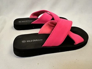 Wild Diva Lounge Womens Flip Flops 6 Black-Pink - Picture 1 of 3