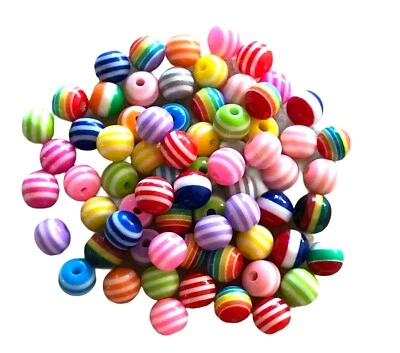 500多种彩虹混合条纹5-6毫米圆形层压树脂工艺散装珠 — 第 1/2 张图片