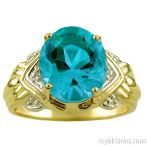 Rylos 925 Silver Ring Blue Topaz & Diamond 12X10MM Gemstone December Birthstone - Picture 1 of 1