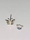 1 Crystal Butterfly Spider Stud Sterling Silver Plated 925 Ear Plug New