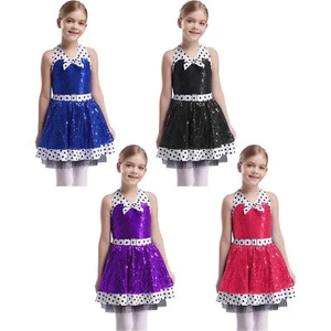 Kids Girls Dresses Halloween Dancewear Holiday Skirt Dots Glittery Carnival Tap - Picture 1 of 44