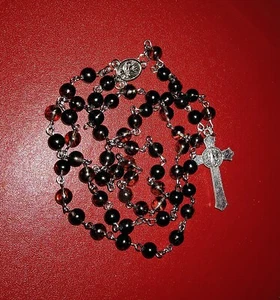 BA1, COLLAR CATÓLICO ROSARIO CUENTAS ORACIÓN CURATIVA ÁGATA NEGRA, ACERO INOXIDABLE 6MM - Imagen 1 de 6