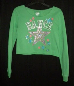 NWOT SO GIRLS CROPPED  GREEN SWEATSHIRT "DANCE" & MULTIPLE STARS - Picture 1 of 3
