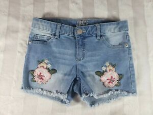 Girls Justice Pink Flower Sequin Soft Stretchy Light Blue Jean Shorts 14 Slim