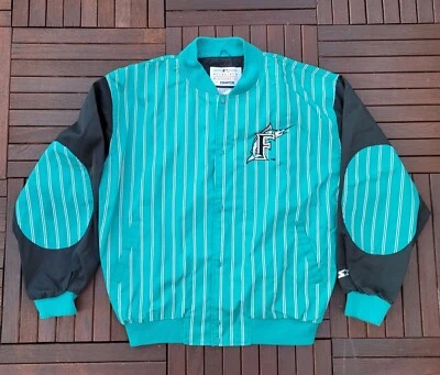 VINTAGE 90S STARTER MIAMI MARLINS BASEBALL TEAL BLUE LETTERMAN JACKET MENS SZ XL - Image 1 of 4