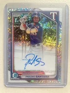 2024 Bowman Chrome Paulino Santana 1st Auto Speckle Refractor /299 Rangers - Picture 1 of 2