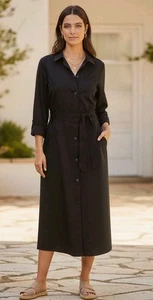 New Banana Republic Dress Size XL Tall Poplin Shirtdress Black Long Sleeve - Picture 1 of 17