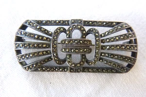 Antique Art Deco 900 Silver Brooch w/Marcasites 2.25" X 1" - Picture 1 of 3