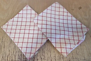 2 schöne alte Leinen Geschirr Handtücher rote Streifen KARO 0,55m x 0,55m - Bild 1 von 3