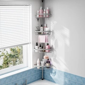 Corner Shower Caddy Tension Pole: Stainless Steel Rustproof 4-Tier Shower Org... - Picture 1 of 7