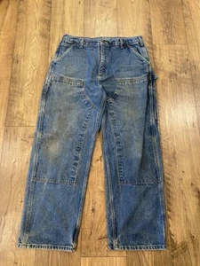 VINTAGE Carhartt Men Jeans 34X30 Carpenter Denim Dungaree Double Knee B73 USA - Picture 1 of 8