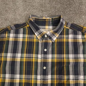 NAUTICA JEANS CO Shirt Mens XXL 2XL Yellow Grey Plaid Long Sleeve Pocket Cotton - Picture 1 of 8