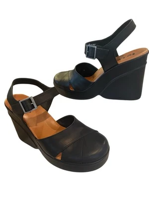Sandalias de cuña negras Korks by Kork-Ease zapatos cómodos con plataforma con cordones 10M Foto 1 de 4