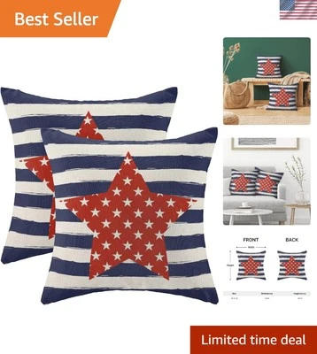 Juego de 2 fundas de almohada 4 de julio 18x18 pulgadas - estrella roja patriótica y rayas azules Foto 1 de 4