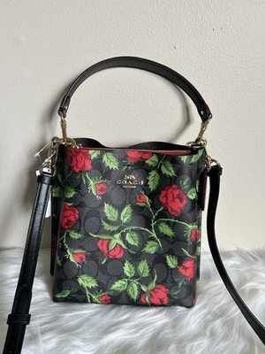 Bolsa balde Coach Mollie nova com etiquetas 22 polegadas couro assinatura com estampa de rosa conto de fadas - Imagem 1 de 4