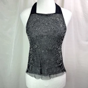 Fornarina Black Halter Neck Tie Back Open Back Vest Beaded Gothic Glam - Picture 1 of 7