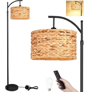 Floor Lamp for Living Room Bedroom Rattan Boho Arc Standing Lamp with Remote ... - Picture 1 of 8