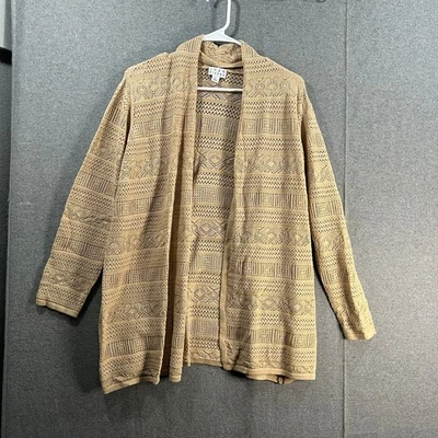 Joan Rivers 钩针条纹开襟开衫卡其色,中号 — 第 1/4 张图片