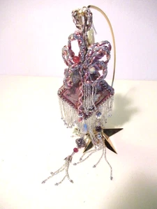 Felicitas Kreutzer Collectible FABRIC/SILVER BEAD Christmas Ornament-PINK/MAUVE - Picture 1 of 13