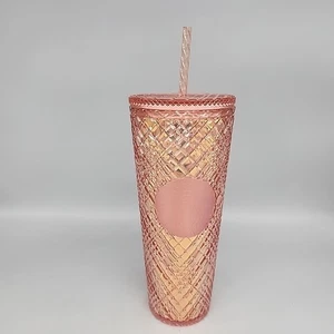 NEU Starbucks Rose Gold Iridescent Sparkle Studded Bling Cold Cup Tumbler 24 oz - Bild 1 von 5