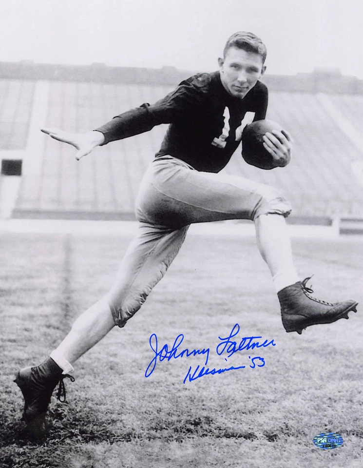 Johnny Lattner SIGNED 11x14 Photo Notre Dame + Heisman 53 PSA/DNA AUTOGRAPHED - Image 1 of 1