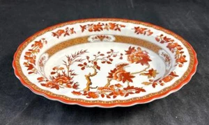 Spode Indian Tree Oval Vegetable Bowl 10 In Orange Rust Scalloped Edge Red Trim - Picture 1 of 9