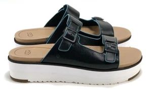 Ugg Women's Hanneli Rich Leather Painted Edge, Black Platform Sandals Slides NIB - Picture 1 of 12