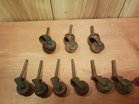 Vintage wood caster wheels LOT of 9 industrial/factory antique upcycle Cover