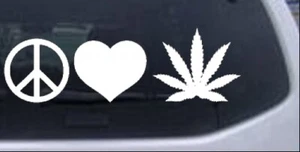 Calcomanía Peace Love and Marijuana Pot Cannabis Ventana Coche o Camión Laptop - Imagen 1 de 32