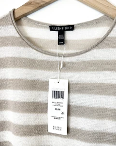 Top túnica a rayas de lino orgánico natural M de EILEEN FISHER $198 para mujer NUEVO - Imagen 1 de 5