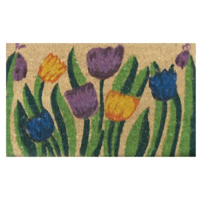 Rubber-Cal "Tulip Garden" Decorative Coir Outdoor Front Doormat, 18 x 30-Inch - Image 1 of 4