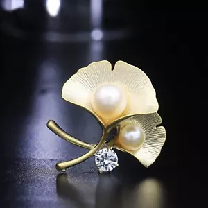 Vintage Kristall Barock dumm Blattgold Brosche Perle Anstecknadel Schmuck Geschenk Accessoire - Bild 1 von 15