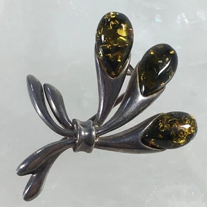 Amber Levonich Jewelry 3 Leaf Amber 925 Sterling Silver Stirling Brooch Pin TRAC - Picture 1 of 19