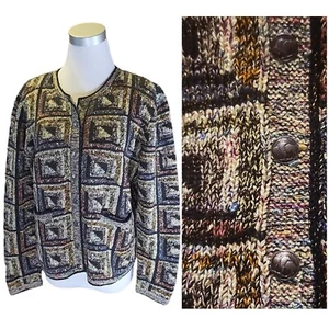 SOUTH COTTON Upcycled Buffalo Nickel Buttons Hand-Knit Cotton Cardigan Sweater - Picture 1 of 15