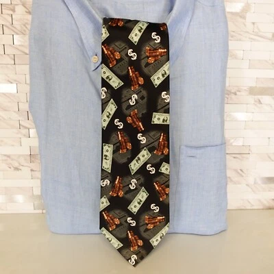 Corbata de vestir para hombre verde negro dólar moneda dinero inversión stock PARQUET Foto 1 de 4