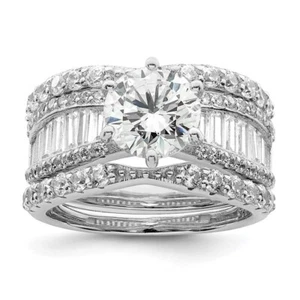 Sterling Silver Polished Rhodium-plated Cubic Zirconia Trio 3 Ring Set Size 8 - Picture 1 of 4