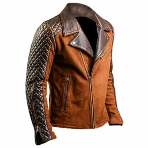 Nueva Chaqueta de Cuero de Gamuza Real Acolchada para Hombre Cafe Racer Acolchada para Motociclista - Imagen 1 de 4